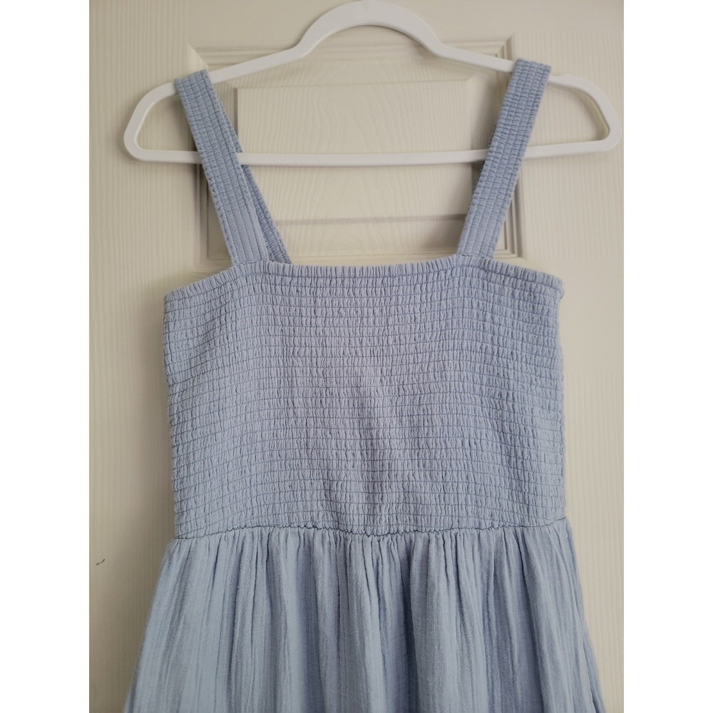 Quince Organic Cotton Gauze Smocked Tiered Maxi Dress Light Blue Pockets Small - Picture 4 of 11
